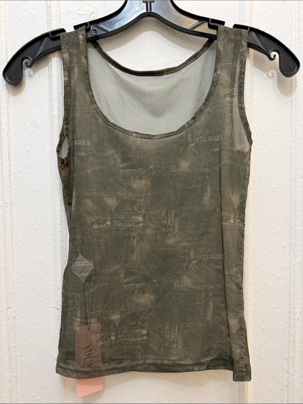 Micas Military Scoop Neck Shell Mesh Top